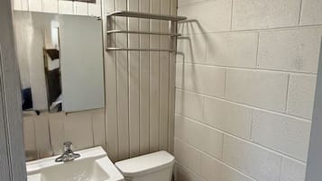 Douche, séchoir à cheveux, serviettes fournies, savon