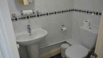 Une salle de bain avec un lavabo, des toilettes et un miroir.