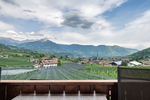 A terrace with a view of a vineyard and mountains. - Apartment “A2” with Mountain View, Shared Pool and Wi-Fi (Algund)
