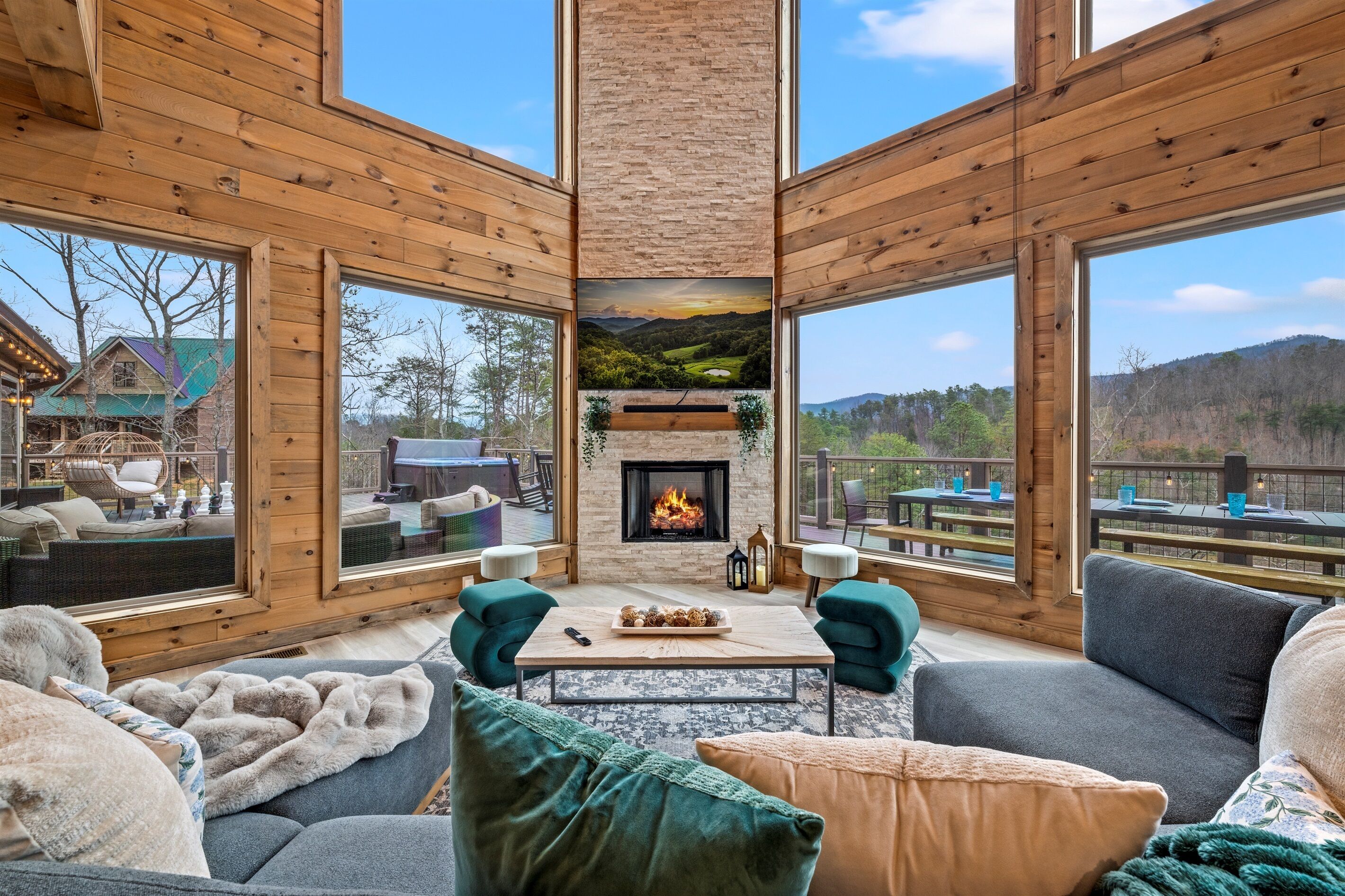 Smart TV, fireplace, video games, foosball