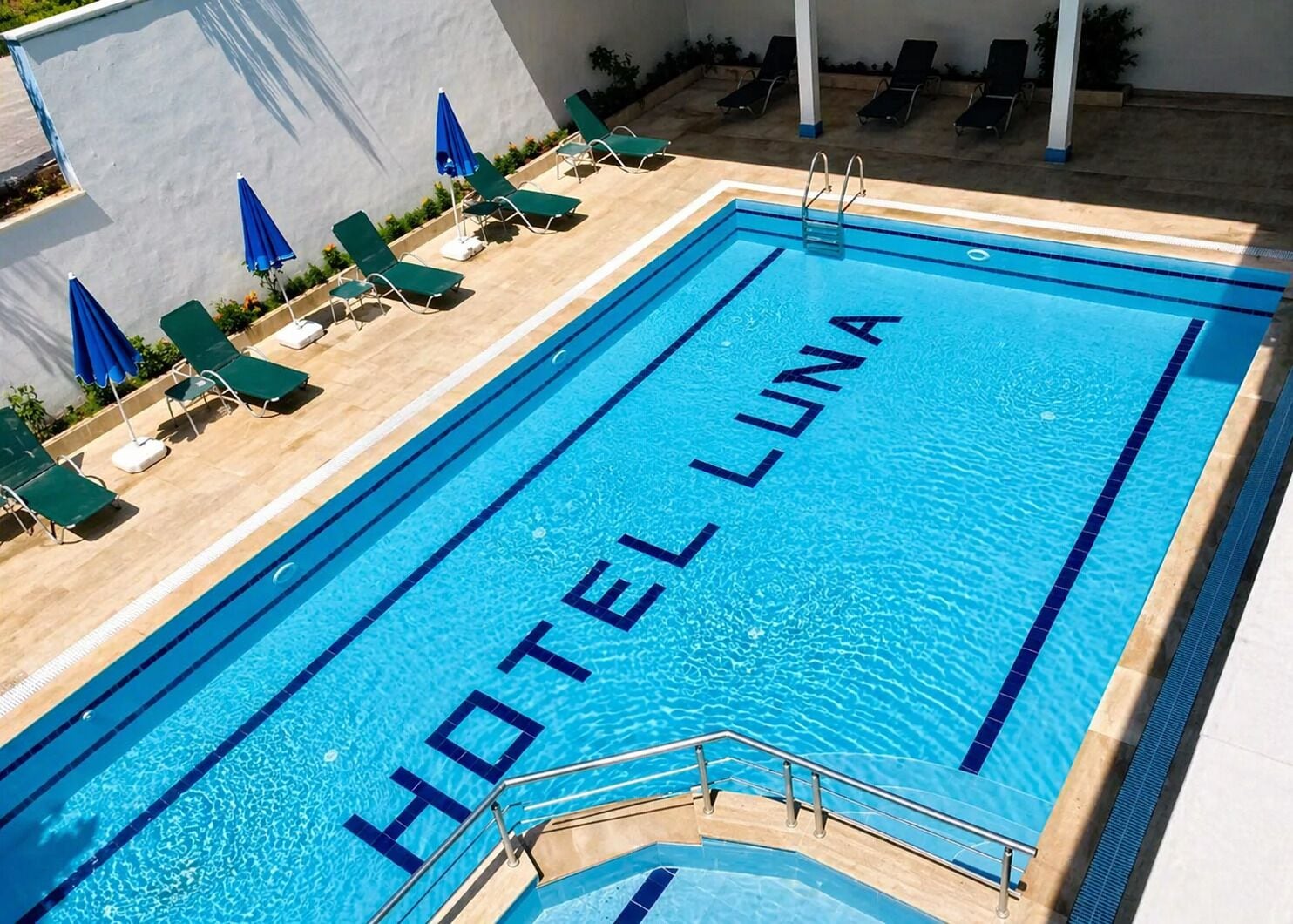 Seasonal outdoor pool, pool umbrellas, sun loungers