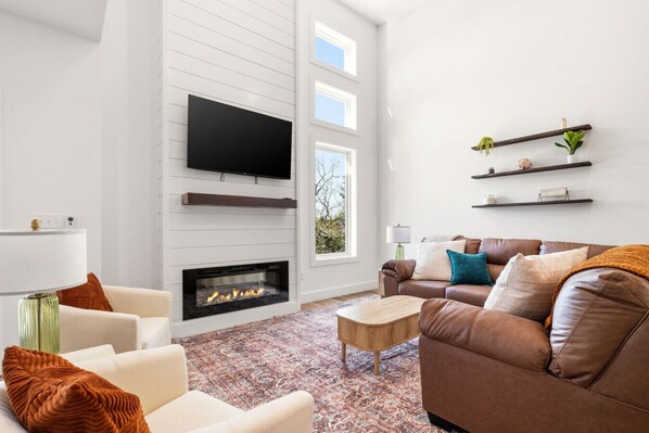 TV, fireplace, video games