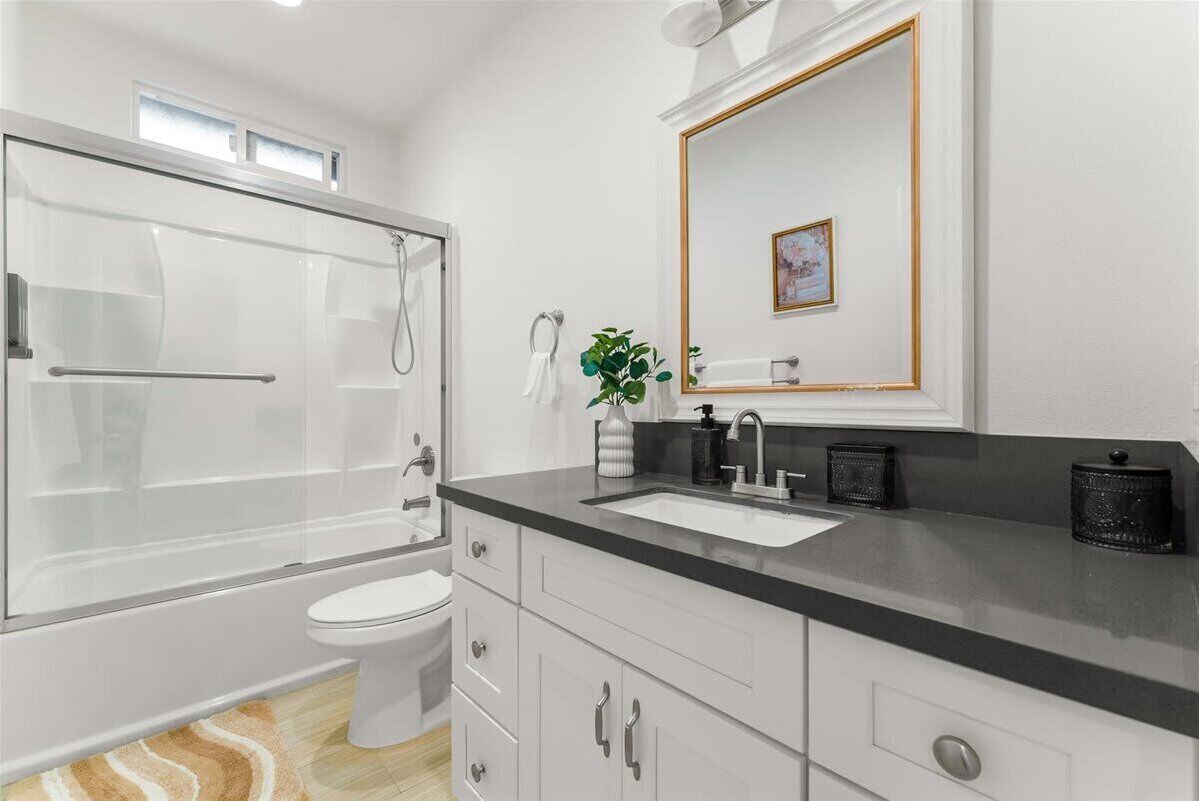Shower, hair dryer, shampoo