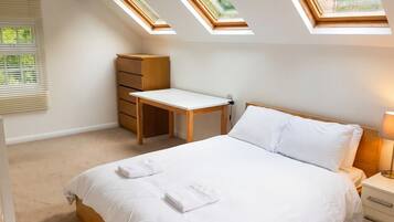 1 bedroom, desk, iron/ironing board, travel cot