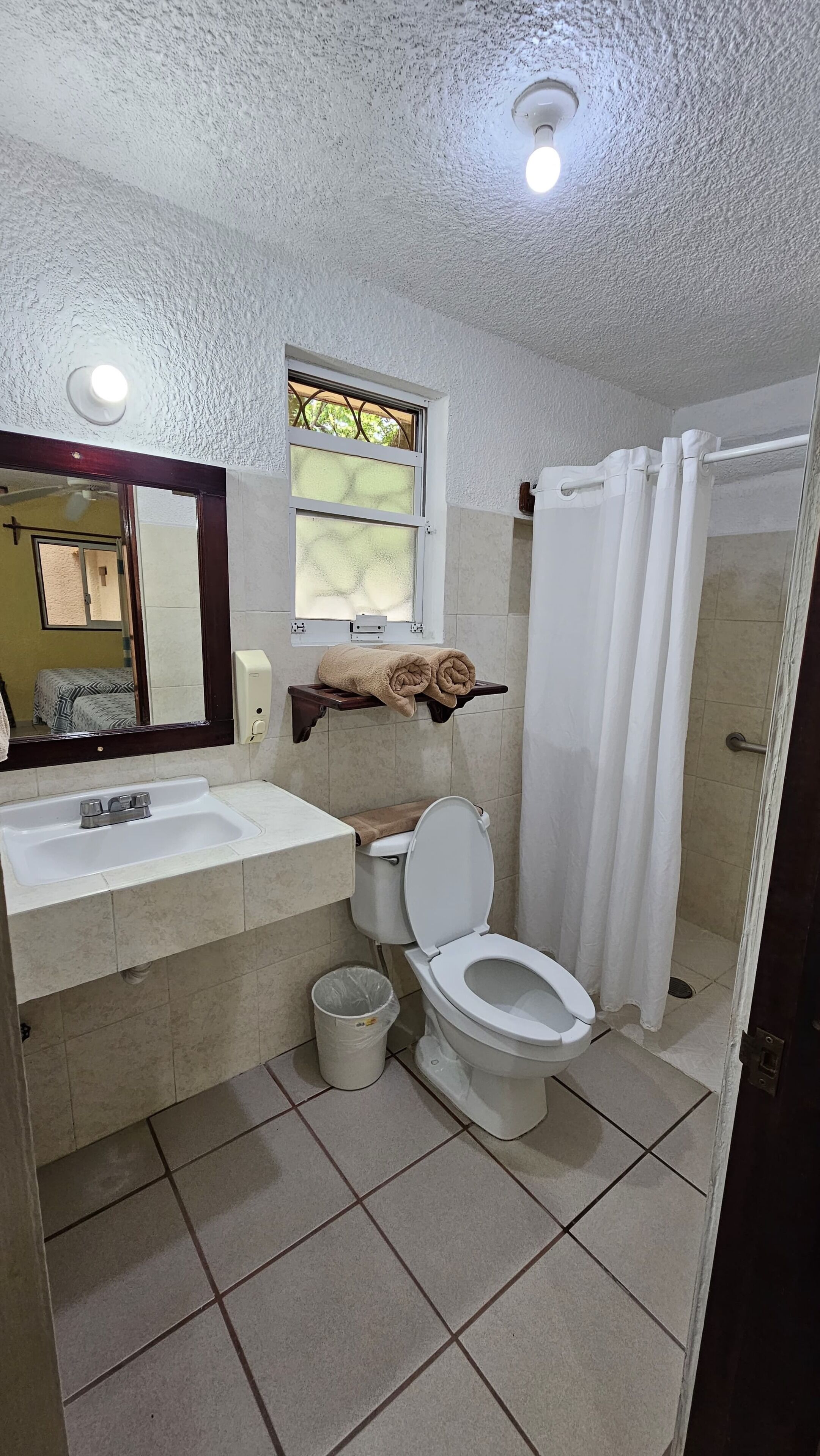 Habitación individual estándar, para no fumadores, vista al patio | Baño | Regadera, secadora de cabello, toallas, jabón 