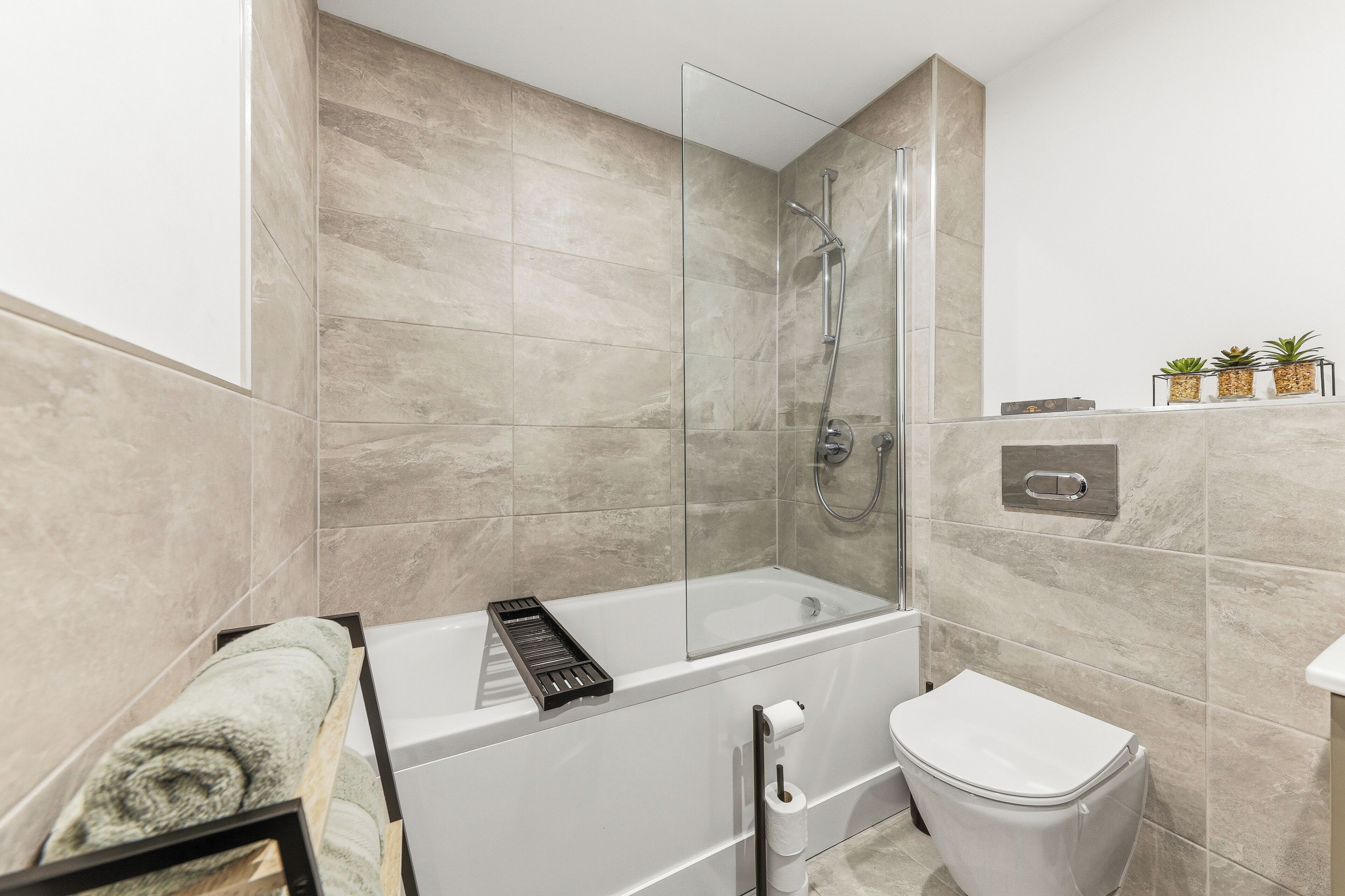 Hair dryer, towels, toilet paper