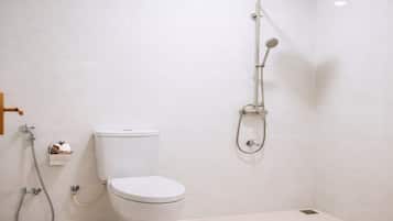 Shower, bidet, towels, soap