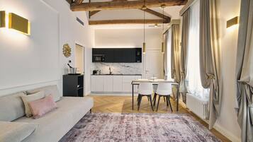 Romantic Apartment, Canal View, Corner | Living area | 46-inch flat-screen TV with digital channels