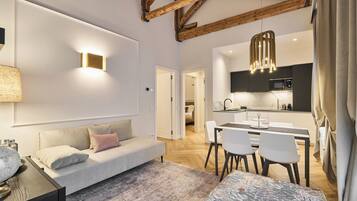 Design Apartment, 2 Bedrooms, Canal View | Living area | 46-inch flat-screen TV with digital channels