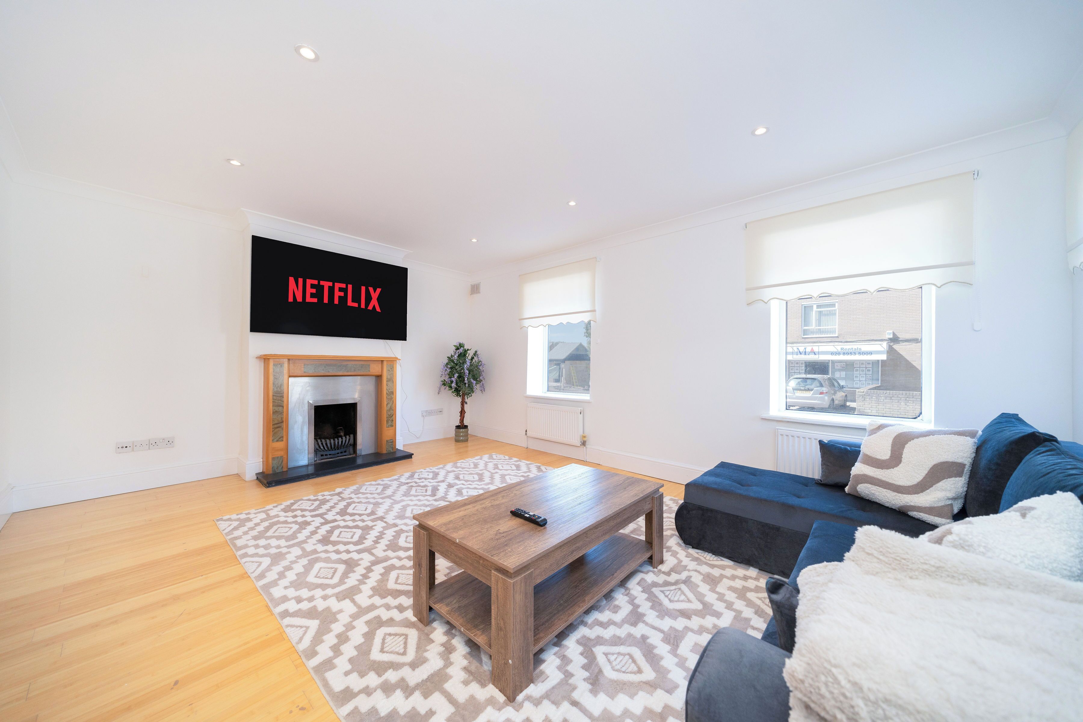 TV, fireplace