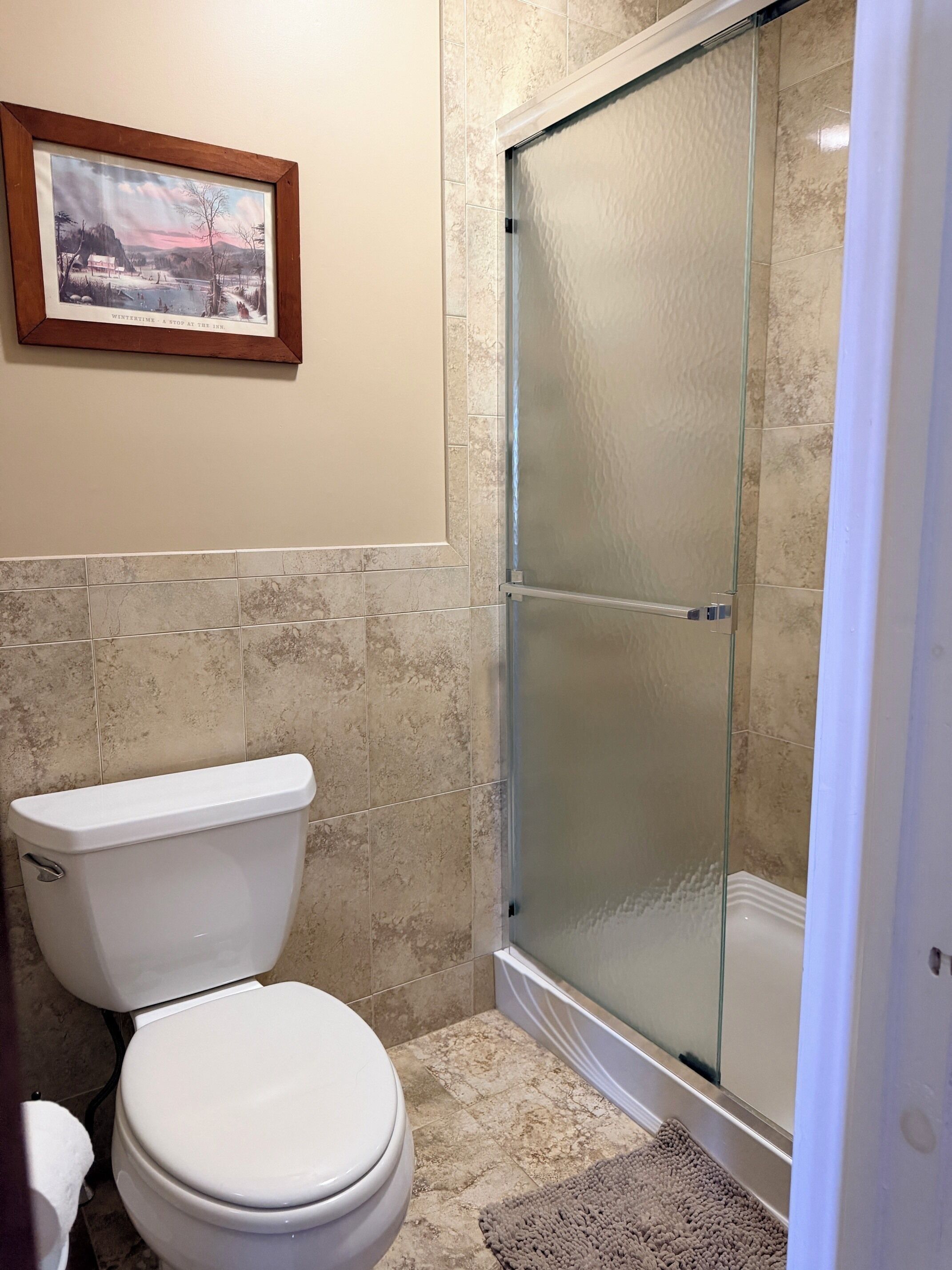 Hair dryer, towels, toilet paper