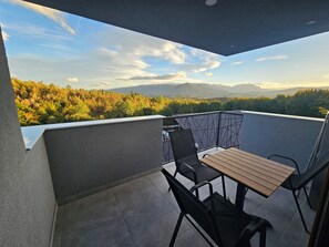 Outdoor dining - 1BDR apartment, shared pool, kitchen, balcony, C12 (Sarajevo)