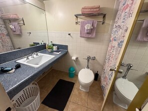 Haartrockner, Handtücher, Seife, Toilettenpapier