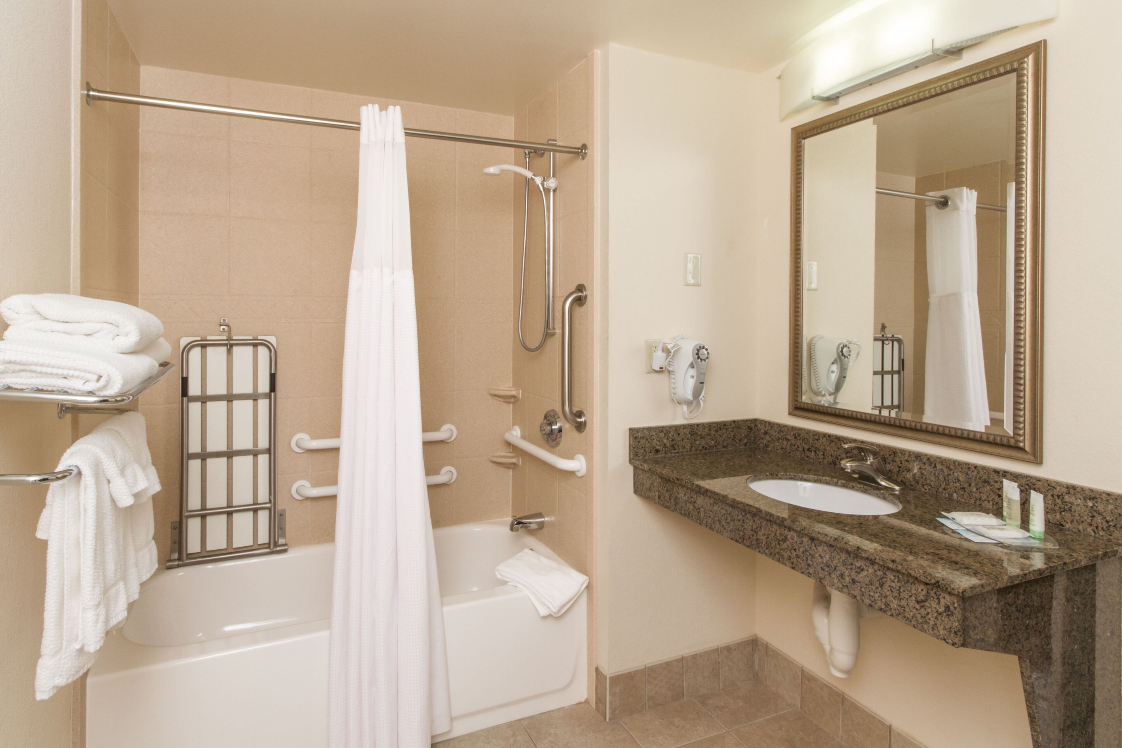 Hair dryer, towels