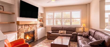 TV, fireplace