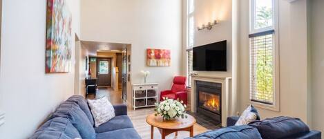 TV, fireplace