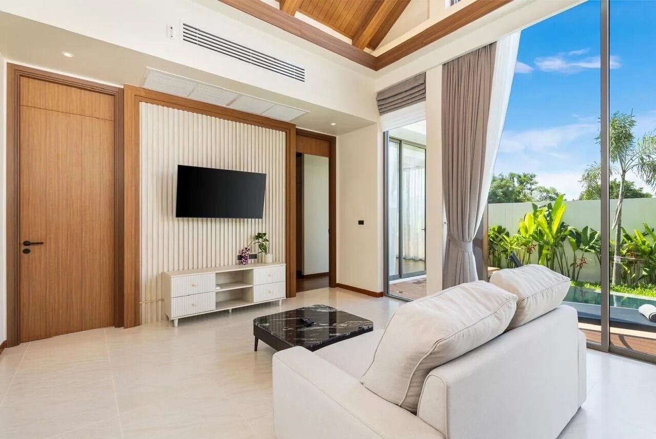 Villa, Lanai, Pool View | Living area | 50-inch flat-screen TV with digital channels