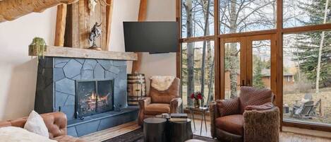 TV, fireplace, offices