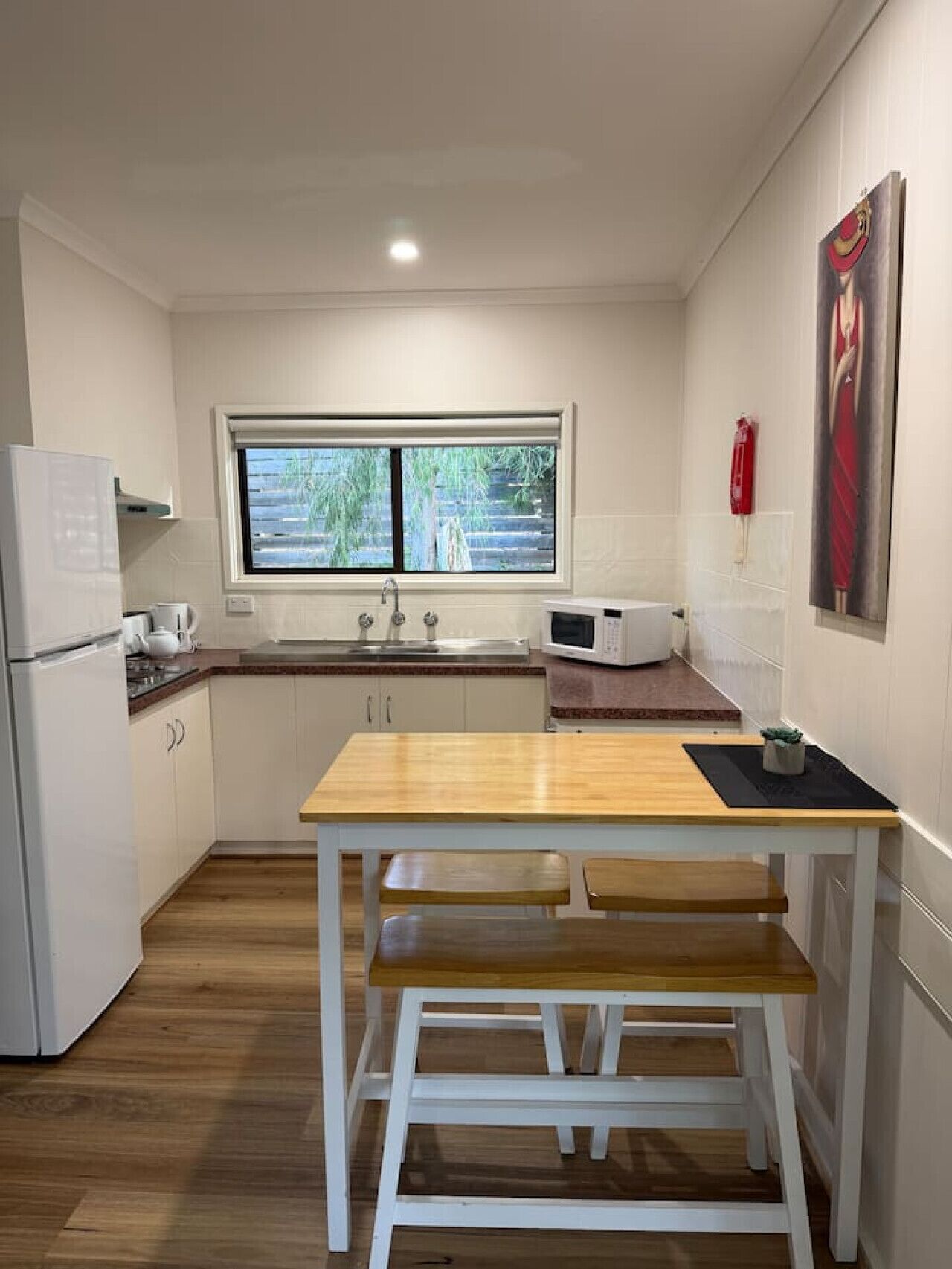 Fridge, microwave, stovetop, toaster