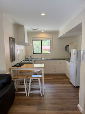 Fridge, microwave, stovetop, toaster