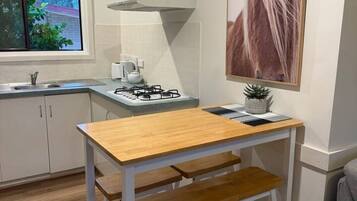 Fridge, microwave, stovetop, toaster
