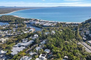 Aerial view - Noosa Hill Apt, Views, Pool, with Hasting St, Beach (Noosa Region)
