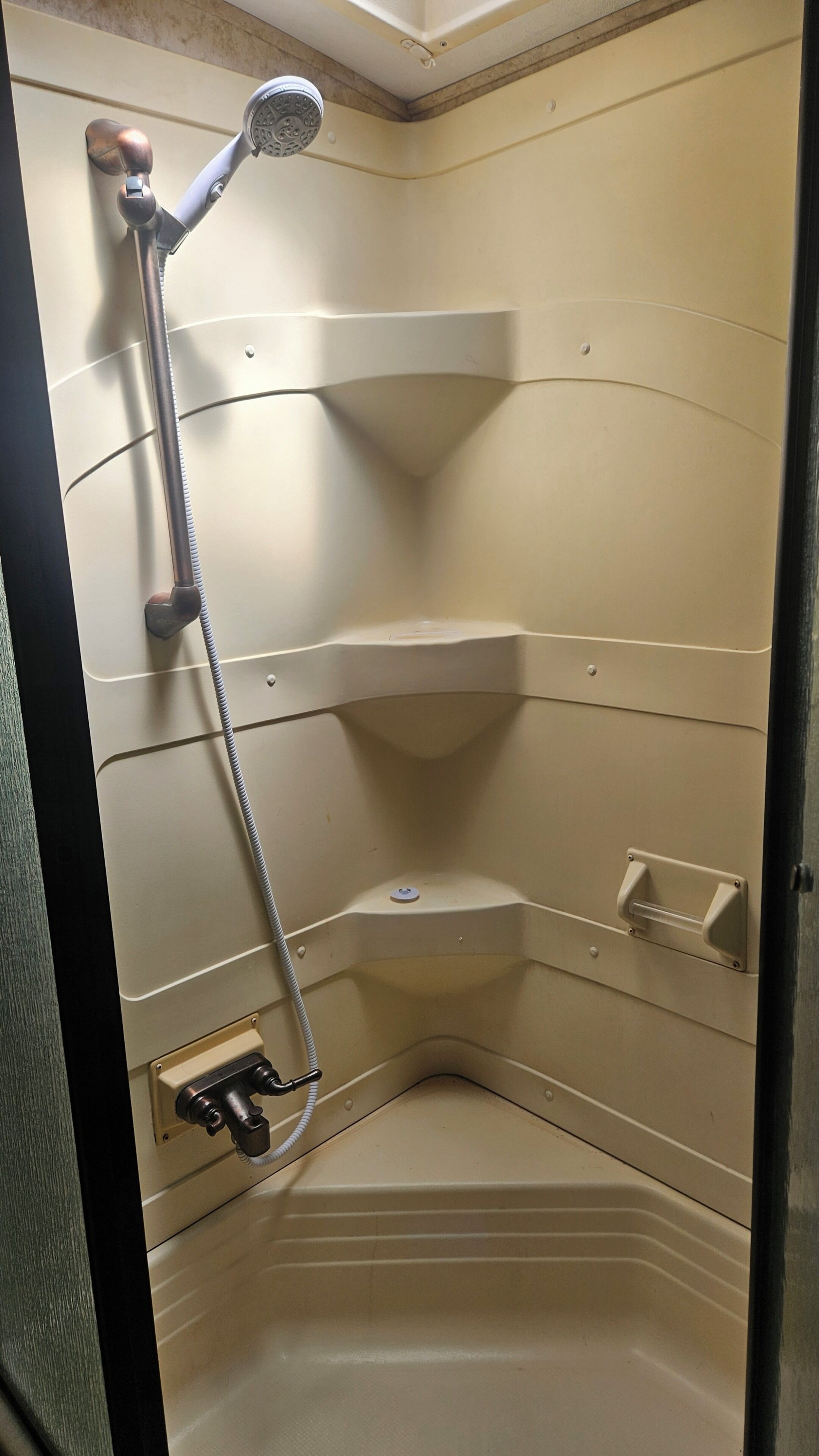 Shower, towels, toilet paper