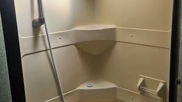Shower, towels, toilet paper