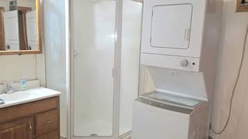 Shower, towels, soap, shampoo