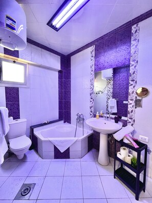 Sèche-cheveux, serviettes fournies, savon, papier toilette