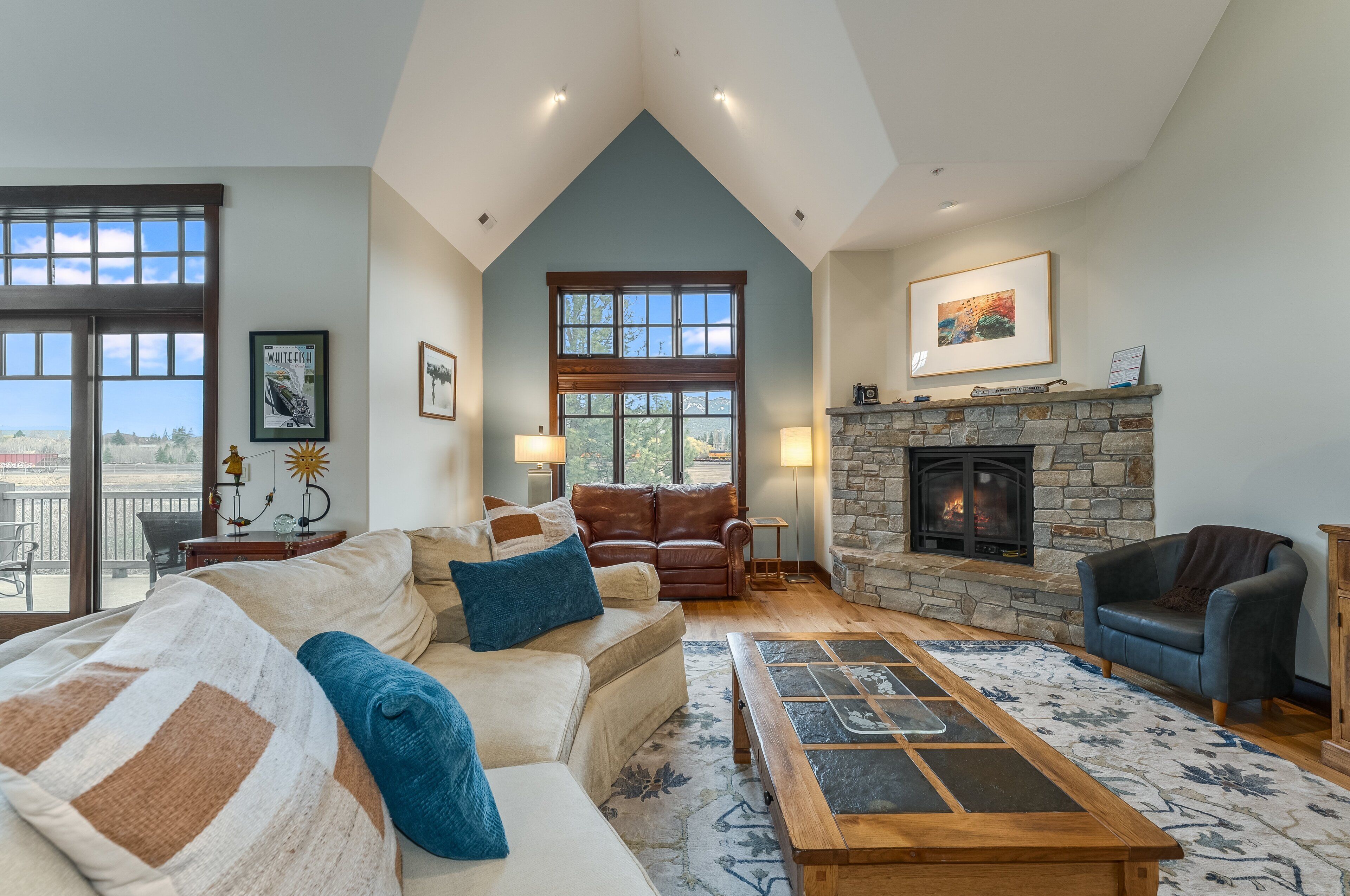 TV, fireplace