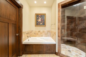 Shower, hair dryer, towels - New! Cozy Craftsman Condo | Walk to Downtown Whitefish, Gas Fireplace & Mountain Views (Whitefish)