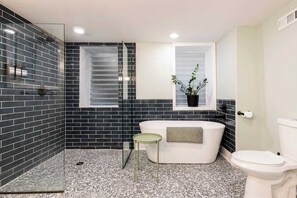 Douche, sèche-cheveux, serviettes fournies, shampoing