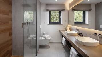 Family Villa, Multiple Bedrooms, Sea Facing (Villa Valmata Adriatic Pearl) | Bathroom | Separate bathtub and shower, hair dryer, towels, soap