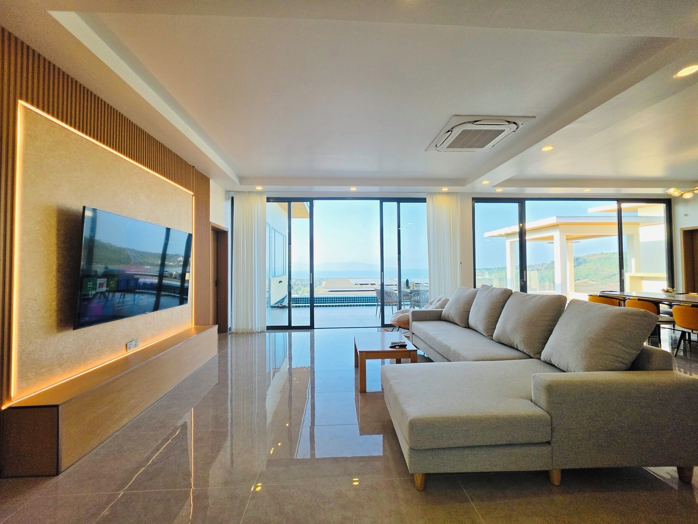 Villa, vista al océano | Área de sala de estar