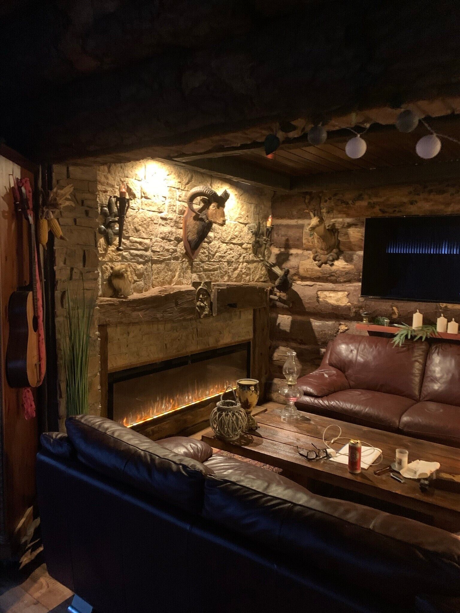 TV, fireplace