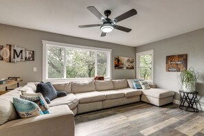 TV, fireplace - Placerville Paradise: Game Room + Hot Tub! (Placerville)