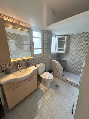 Douche, sèche-cheveux, serviettes fournies