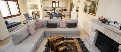TV, fireplace
