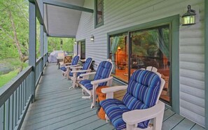Terrace/patio - A River Runs Through It by Chatuge Home Concierge | Private Riverfront · Rustic Luxury Cabin · Fireplace · Deck Views · Kayak & Fish Access (Hayesville)
