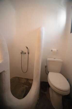 Shower, towels, soap, toilet paper - Pool's House with unrestricted sea view (Aspro Chorio)