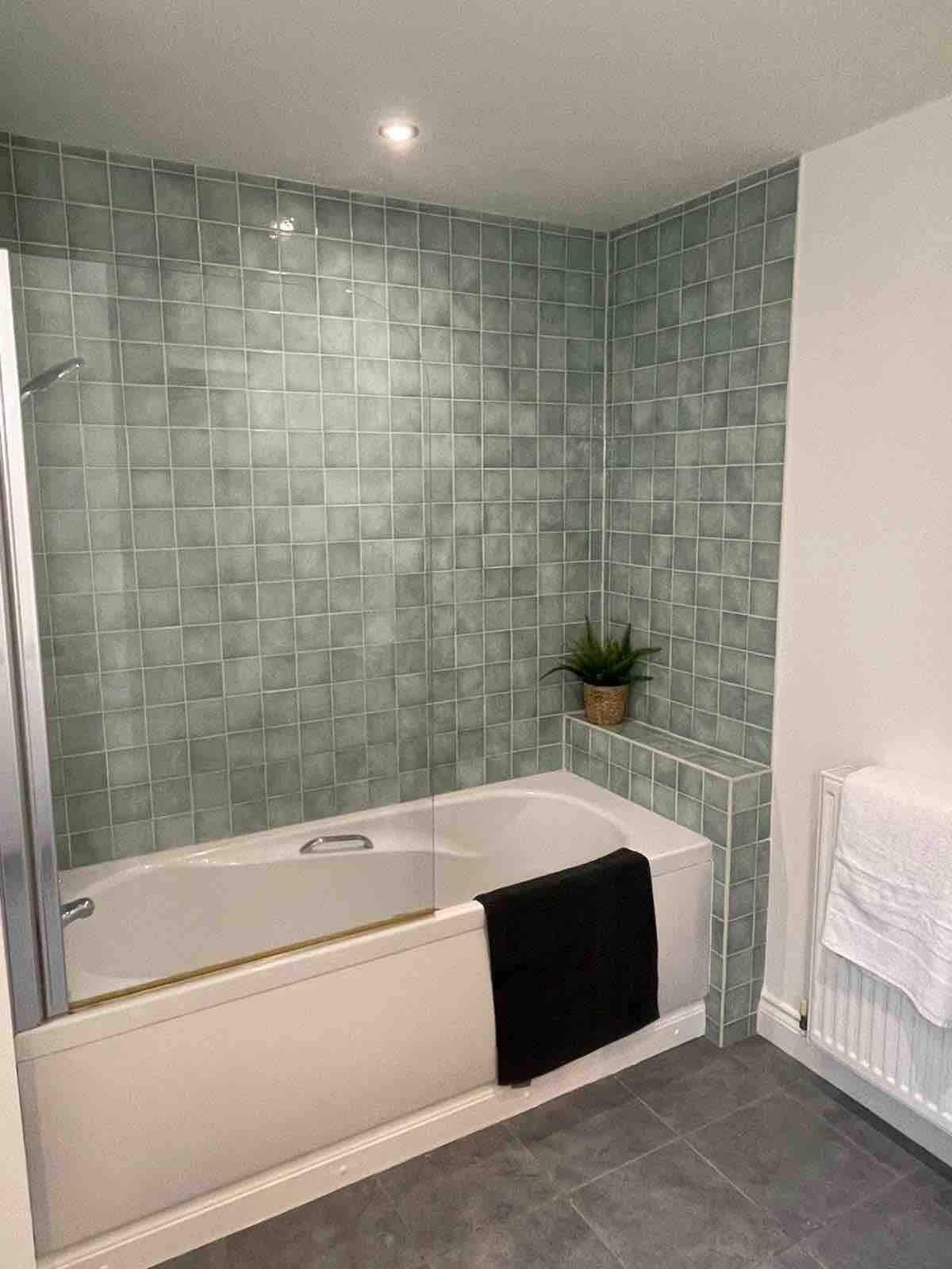 Shower, hair dryer, shampoo