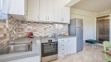 Fridge, oven, stovetop, coffee/tea maker