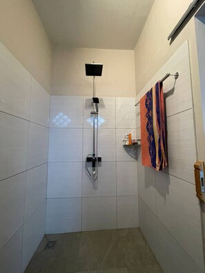 Douche, serviettes fournies, papier de toilette