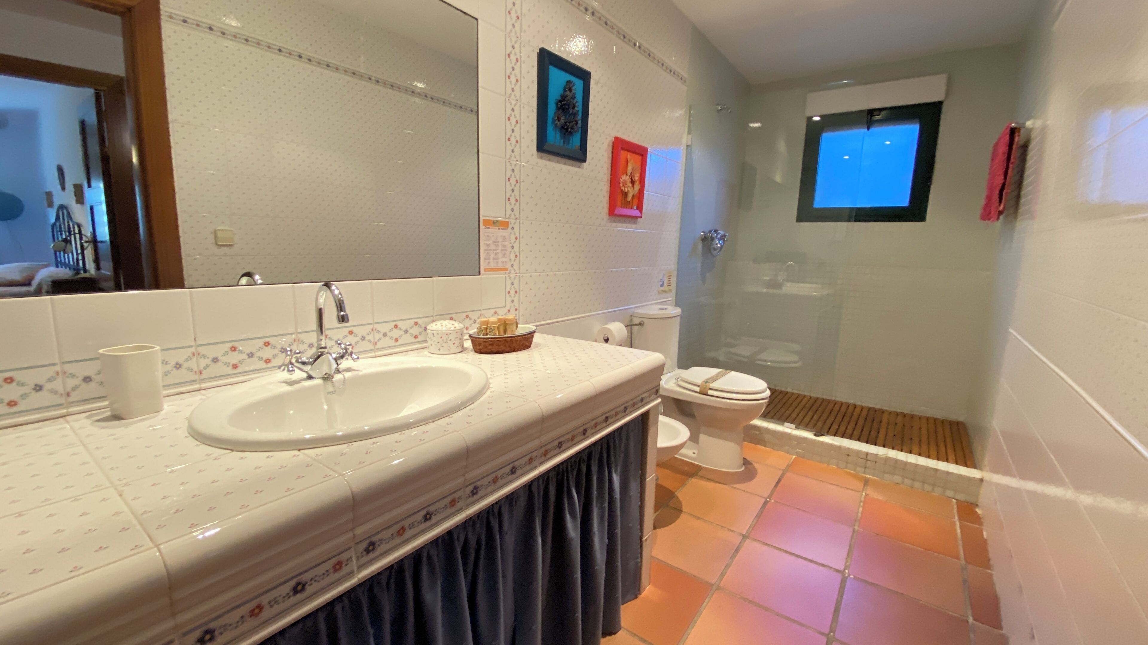 Een douche, een haardroger, een bidet, handdoeken