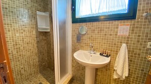 Shower, hair dryer, bidet, towels