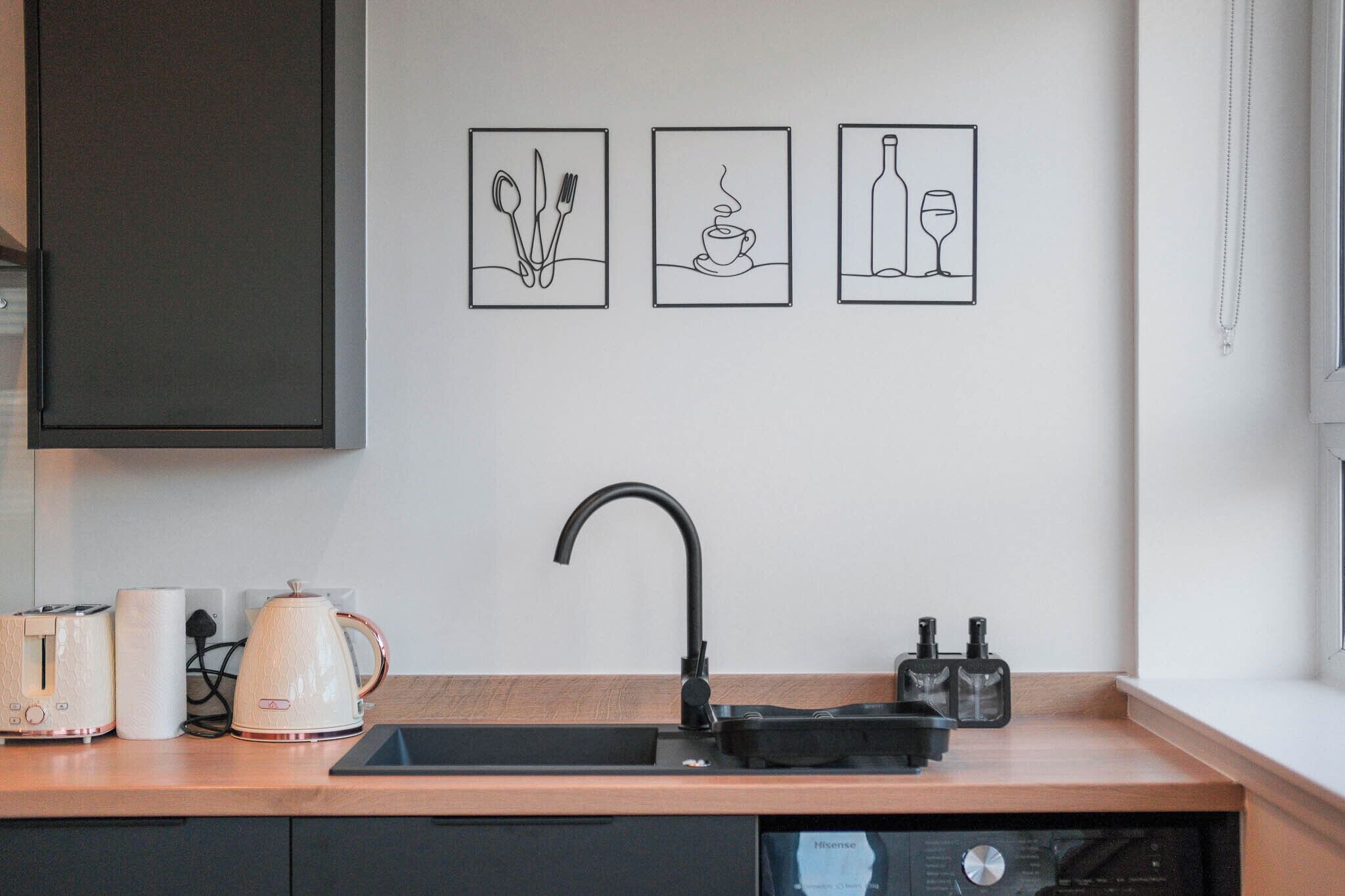 Fridge, microwave, stovetop, electric kettle