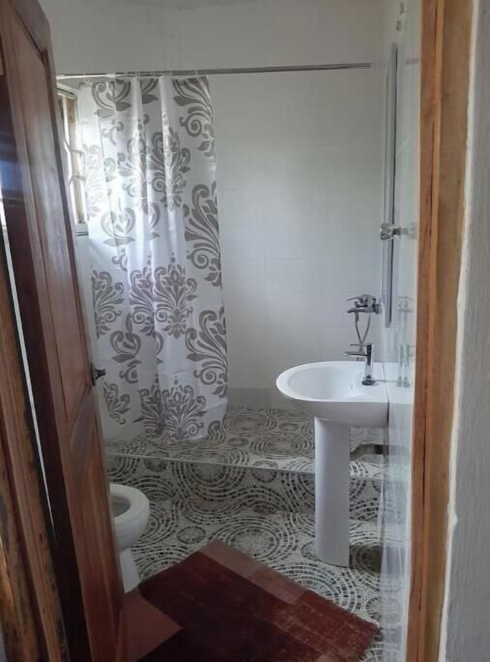 Shower, towels, soap, toilet paper
