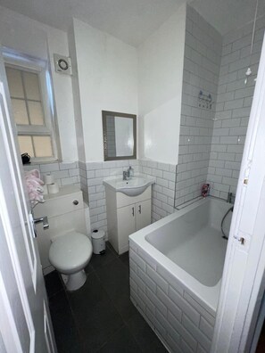 Duschwanne, Komfortbadewanne, Haartrockner, Handtücher