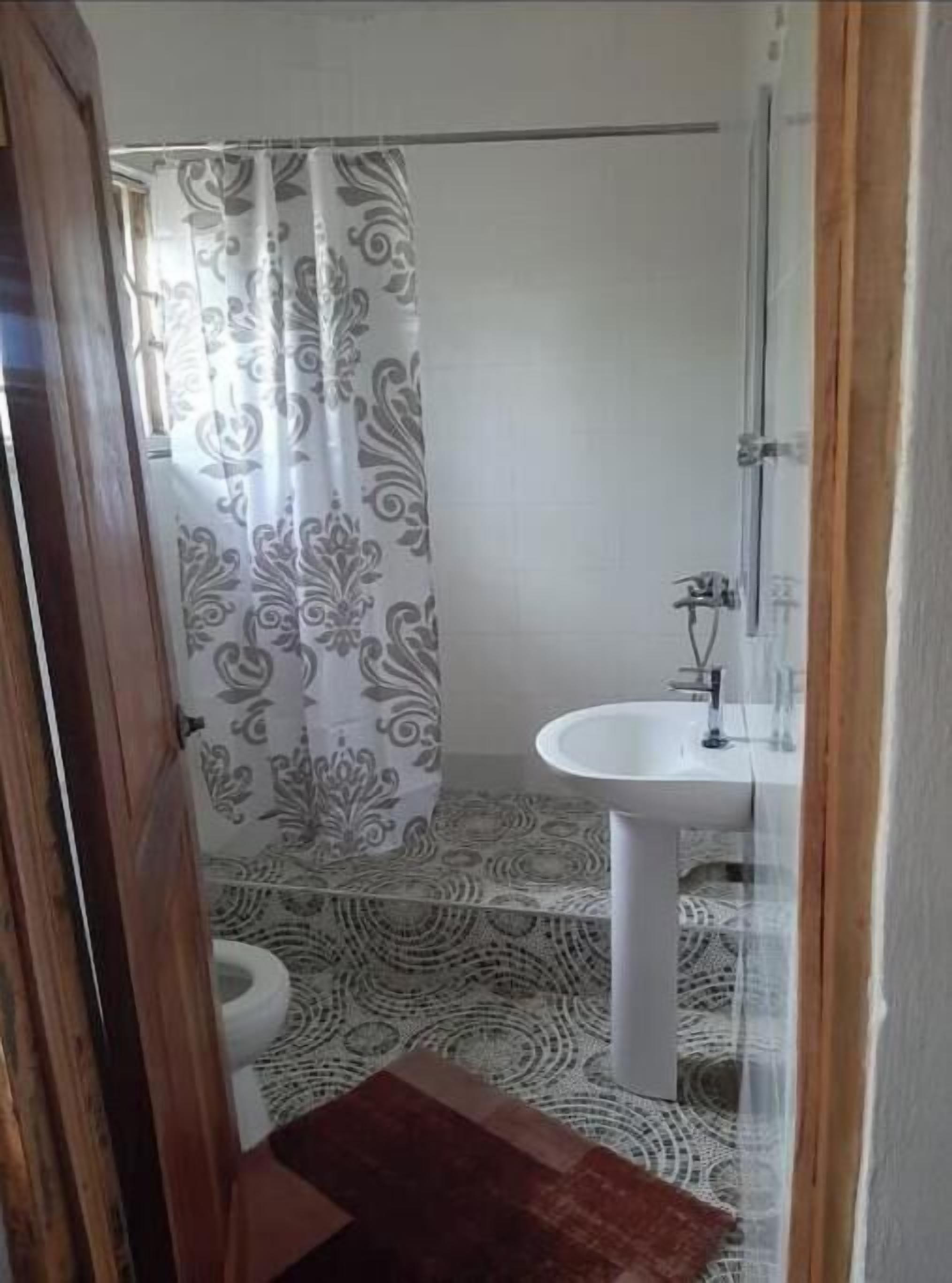 Shower, towels, soap, toilet paper